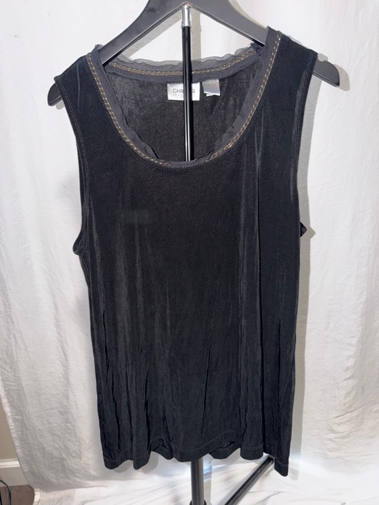 Chico's Tops - Chico's Travelers Black Slinky Knit Tank Top with Gold Chain Detail